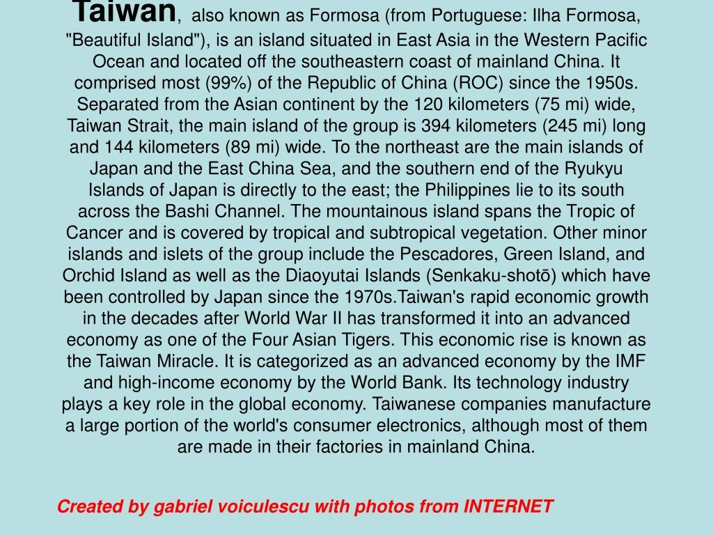 taiwan also known as formosa from portuguese ilha