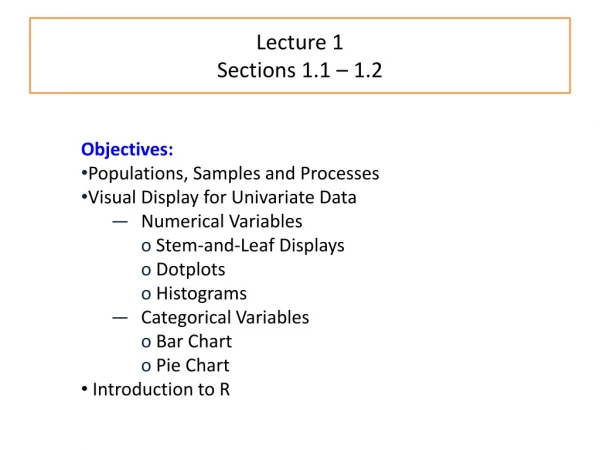 Lecture 1 Sections 1.1 – 1.2
