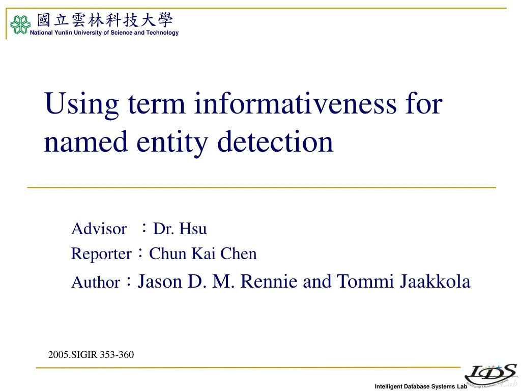 using term informativeness for named entity detection