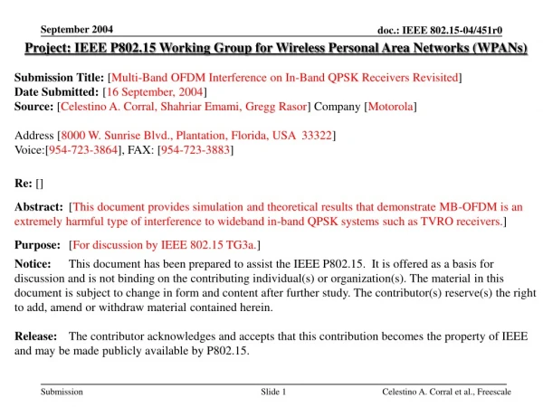 Project: IEEE P802.15 Working Group for Wireless Personal Area Networks (WPANs)