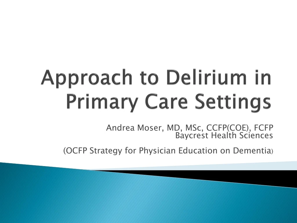 approach to delirium in primary care settings