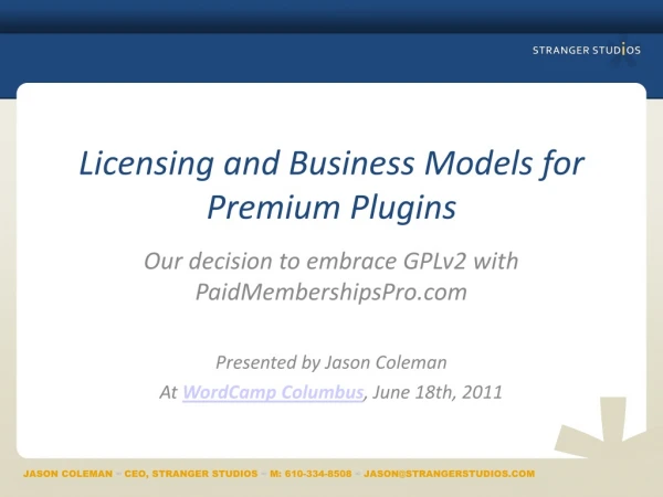 Licensing and Business Models for Premium Plugins