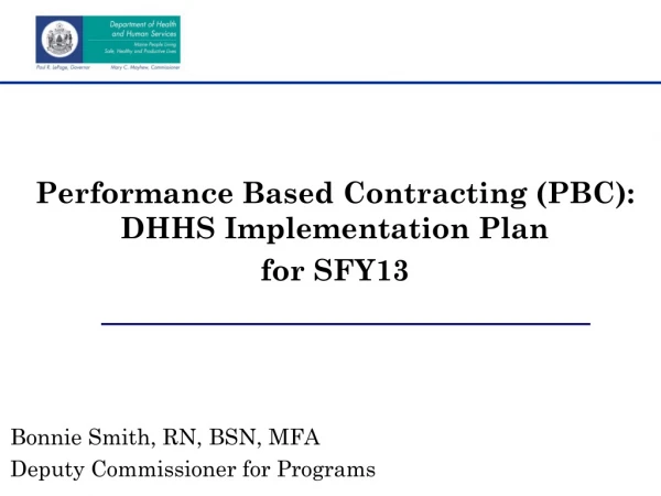 Performance Based Contracting (PBC): DHHS Implementation Plan  for SFY13