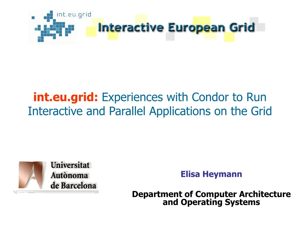 int eu grid experiences with condor to run interactive and parallel applications on the grid
