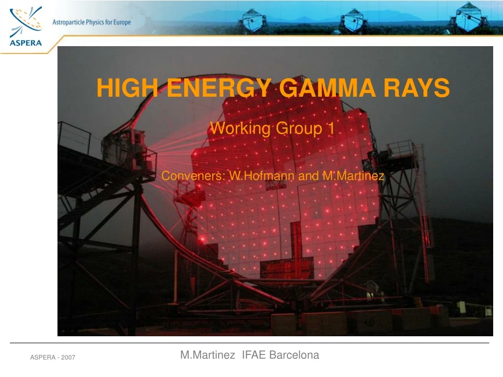 high energy gamma rays working group 1 conveners