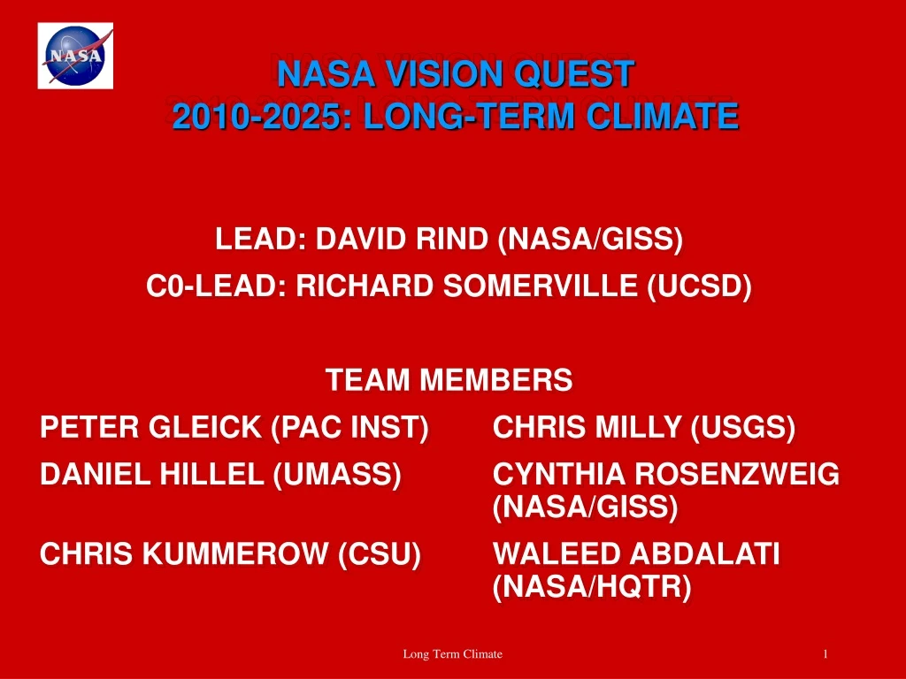 nasa vision quest 2010 2025 long term climate