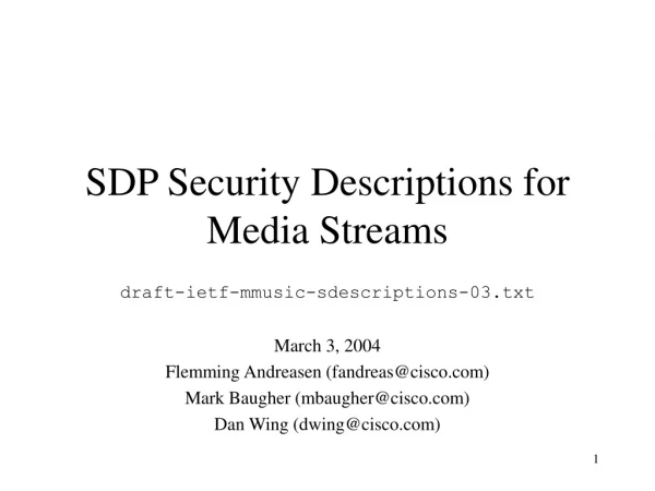 SDP Security Descriptions for Media Streams