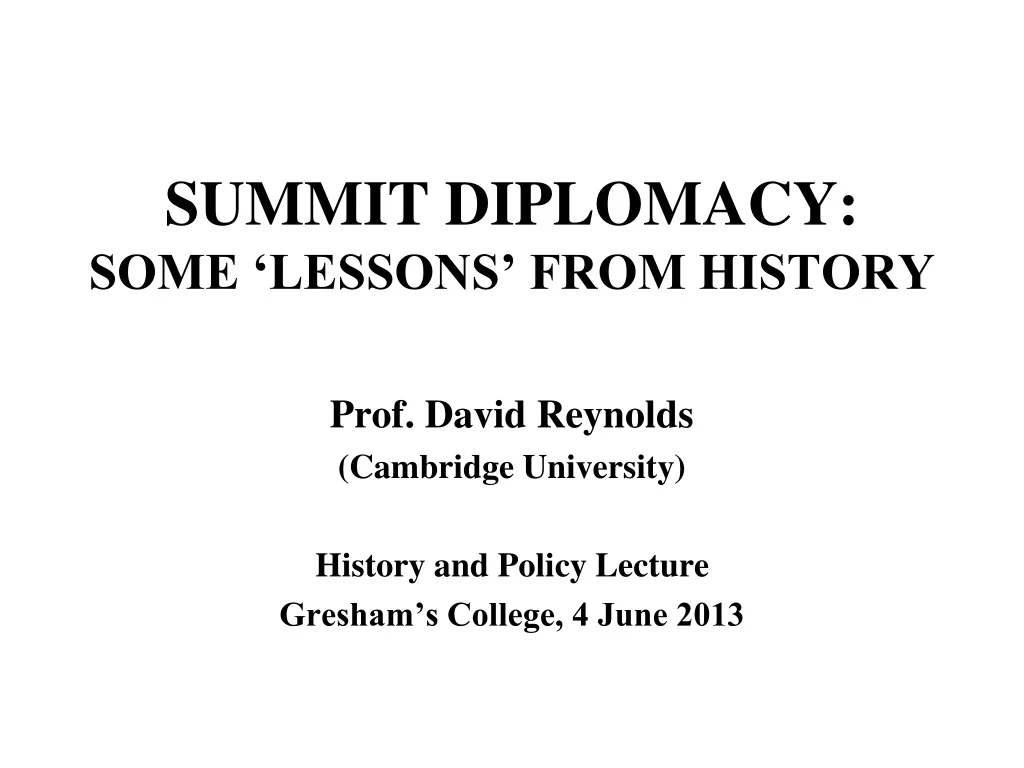 summit diplomacy some lessons from history