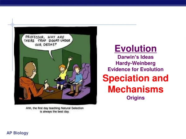 Evolution Darwin’s Ideas Hardy-Weinberg Evidence for Evolution Speciation and Mechanisms Origins