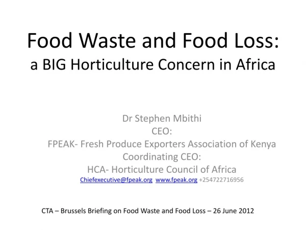 Food Waste and Food Loss: a BIG Horticulture Concern in Africa