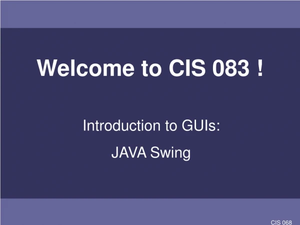 Welcome to CIS 083 !