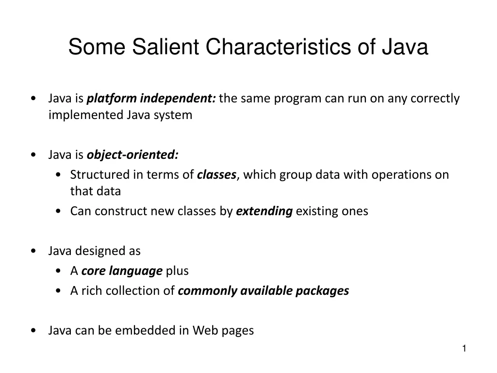 some salient characteristics of java