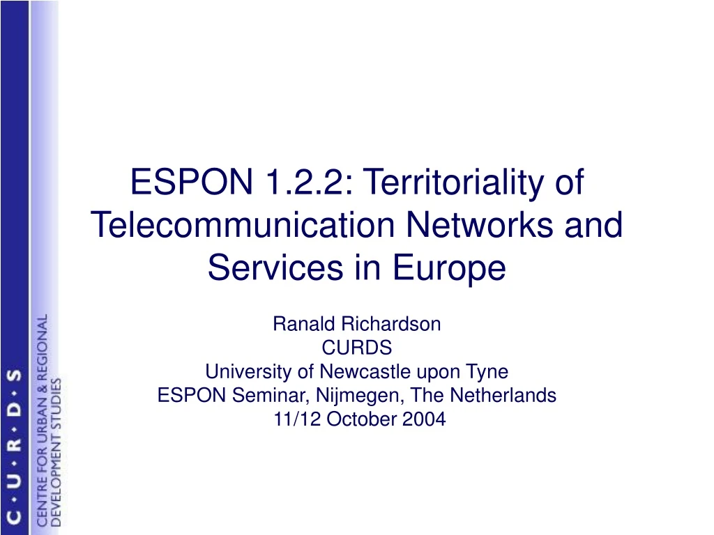 espon 1 2 2 territoriality of telecommunication networks and services in europe