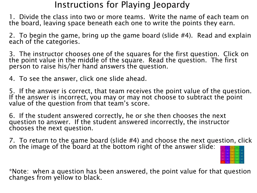 instructions for playing jeopardy 1 divide