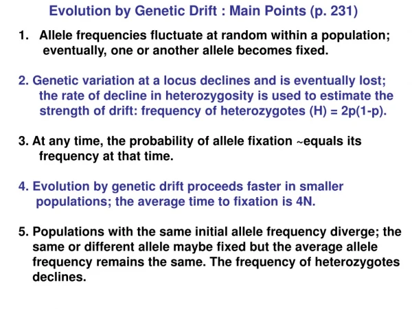 Evolution by Genetic Drift : Main Points (p. 231)