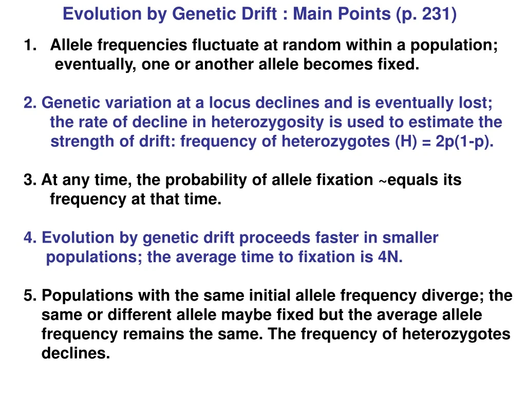 evolution by genetic drift main points p 231
