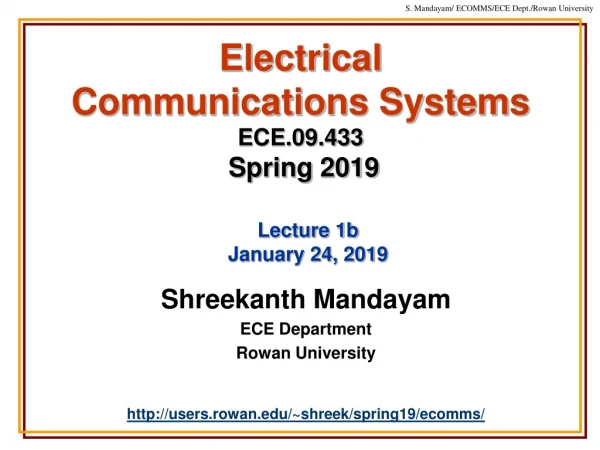 Electrical  Communications Systems ECE.09.433 Spring 2019