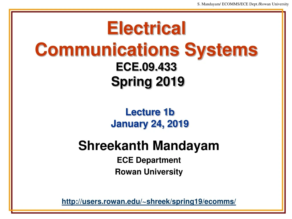 electrical communications systems ece 09 433 spring 2019