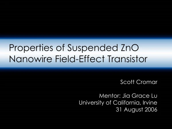 Properties of Suspended ZnO Nanowire Field-Effect Transistor