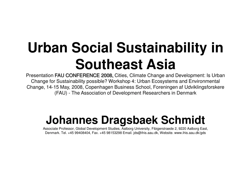 urban social sustainability in southeast asia