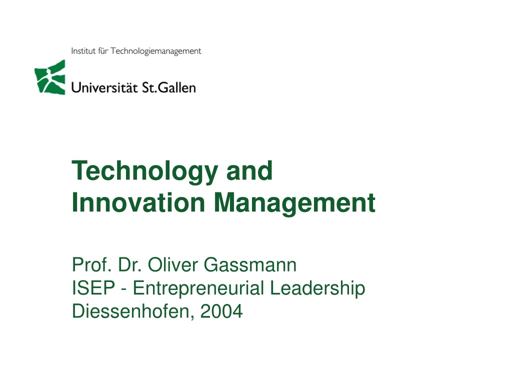 technology and innovation management prof