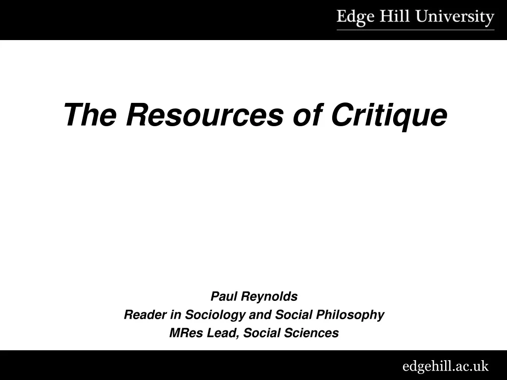 the resources of critique