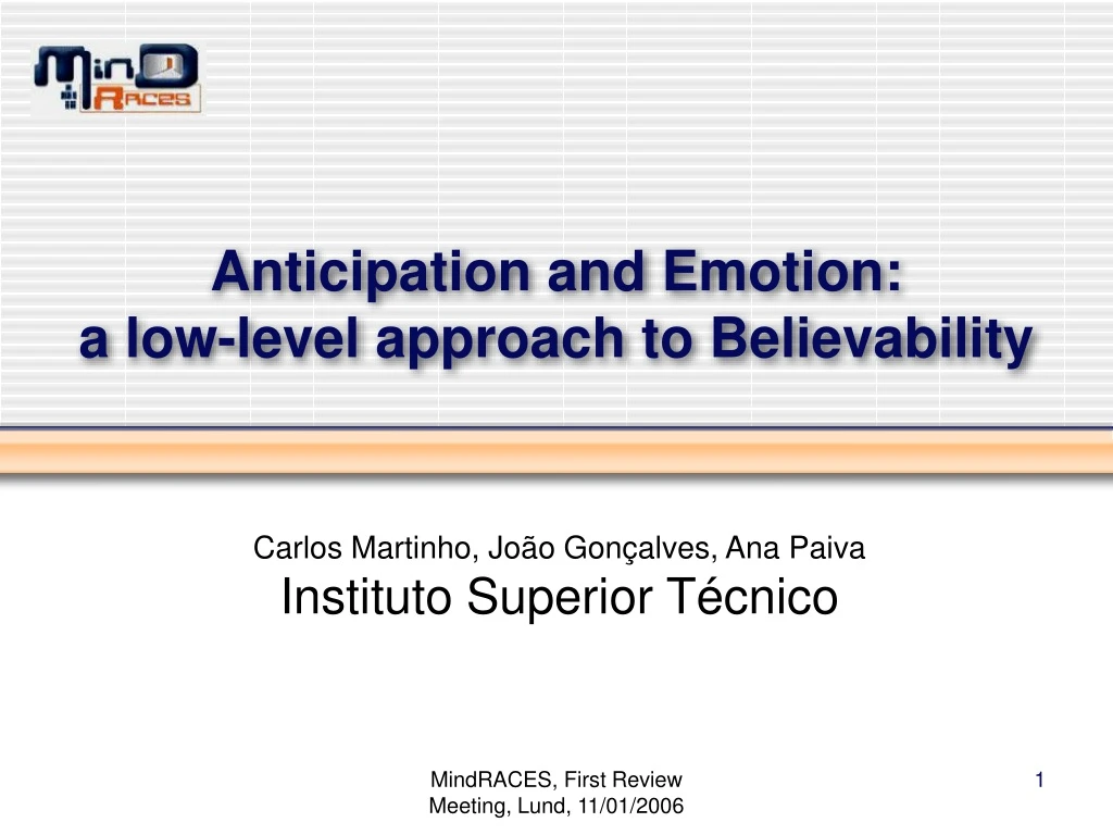 anticipation and emotion a low level approach to believability