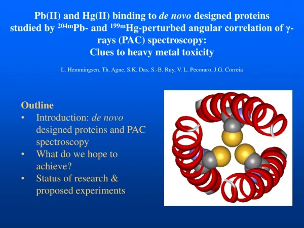 Outline Introduction:  de novo  designed proteins and PAC spectroscopy What do we hope to achieve?