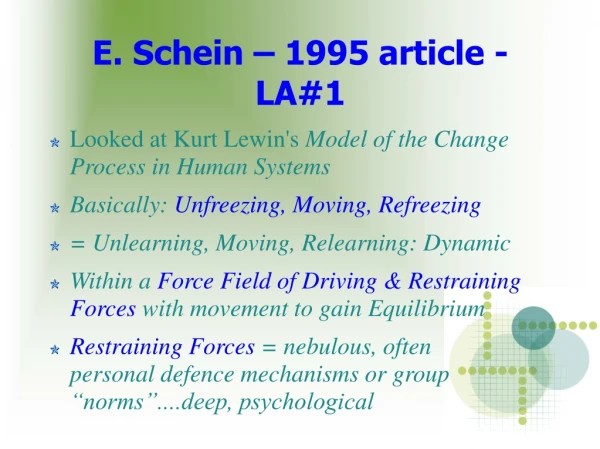 E. Schein – 1995 article - LA#1
