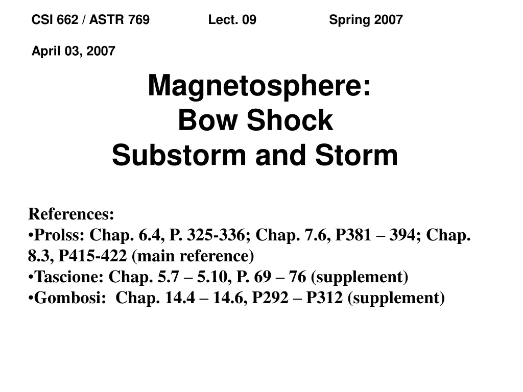 magnetosphere bow shock substorm and storm