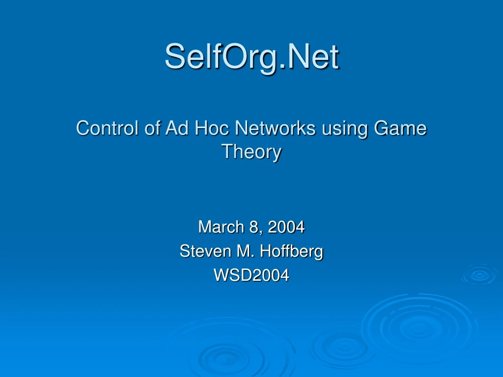 selforg net control of ad hoc networks using game theory