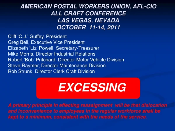 AMERICAN POSTAL WORKERS UNION, AFL-CIO ALL CRAFT CONFERENCE LAS VEGAS, NEVADA OCTOBER  11-14, 2011