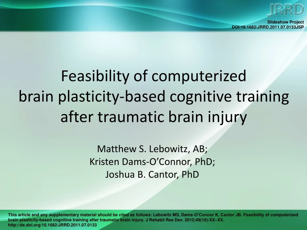 feasibility of computerized brain plasticity based cognitive training after traumatic brain injury