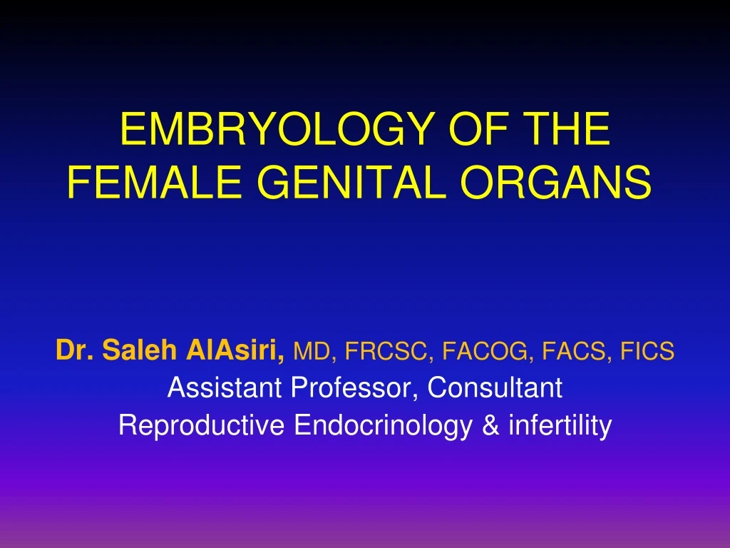 embryology of the female genital organs