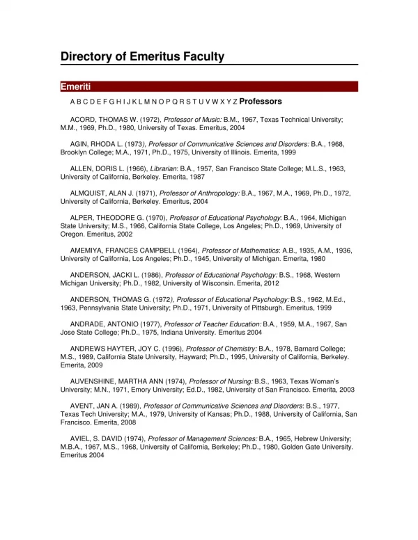 Directory of Emeritus Faculty