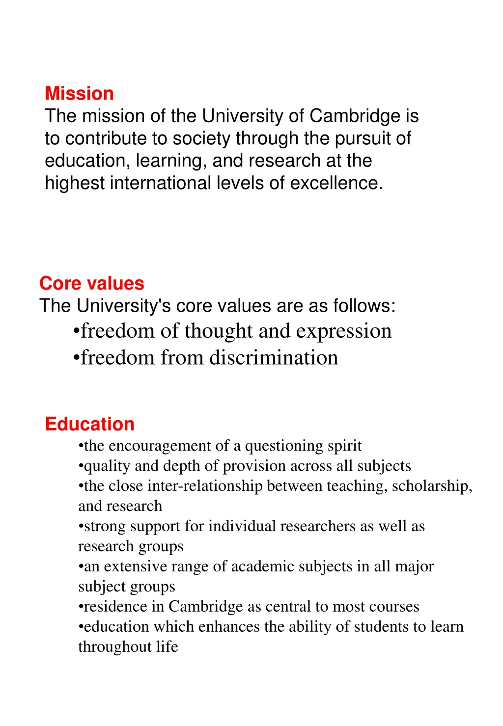 the university s mission and core values