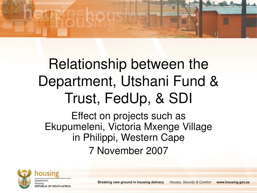 relationship between the department utshani fund trust fedup sdi
