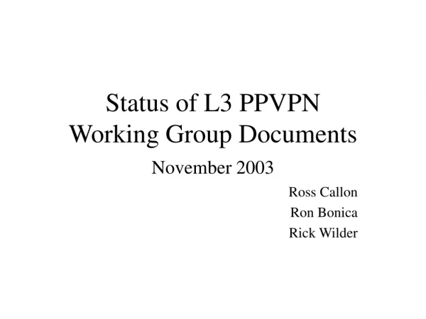Status of L3 PPVPN Working Group Documents November 2003