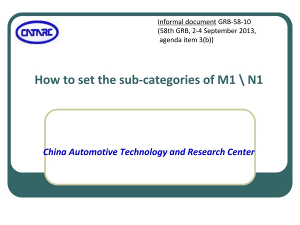 How to set the sub-categories of M1 \ N1