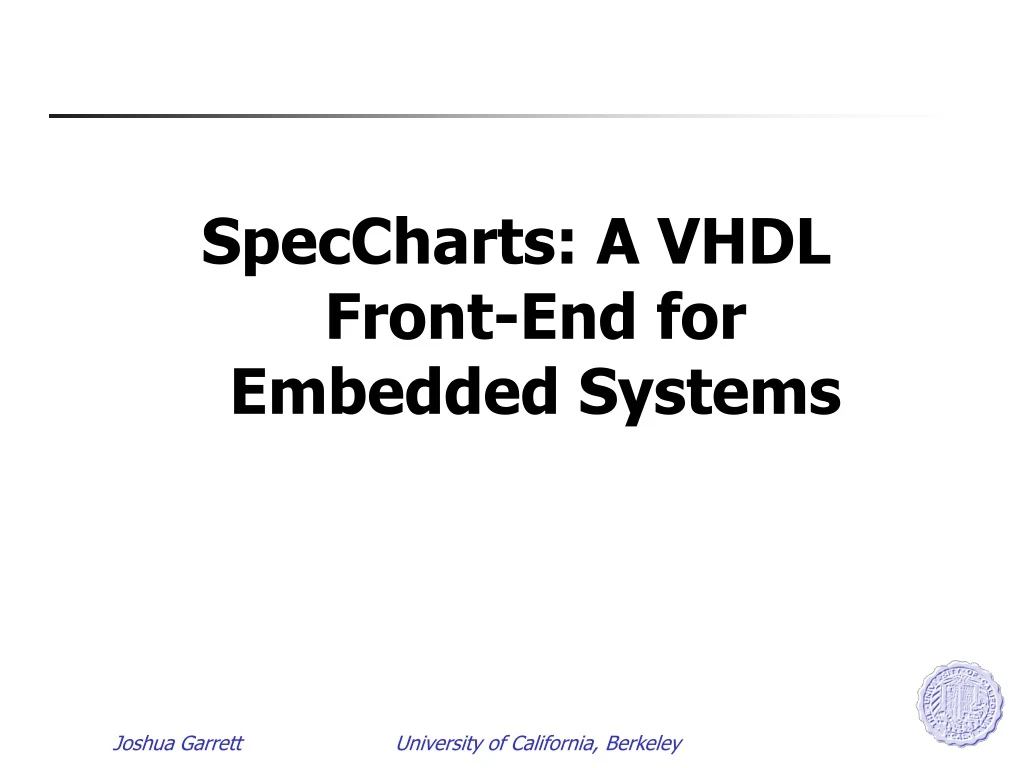 speccharts a vhdl front end for embedded systems