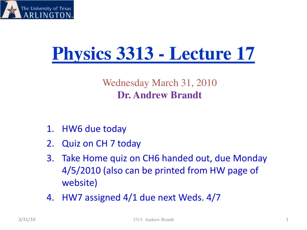 physics 3313 lecture 17