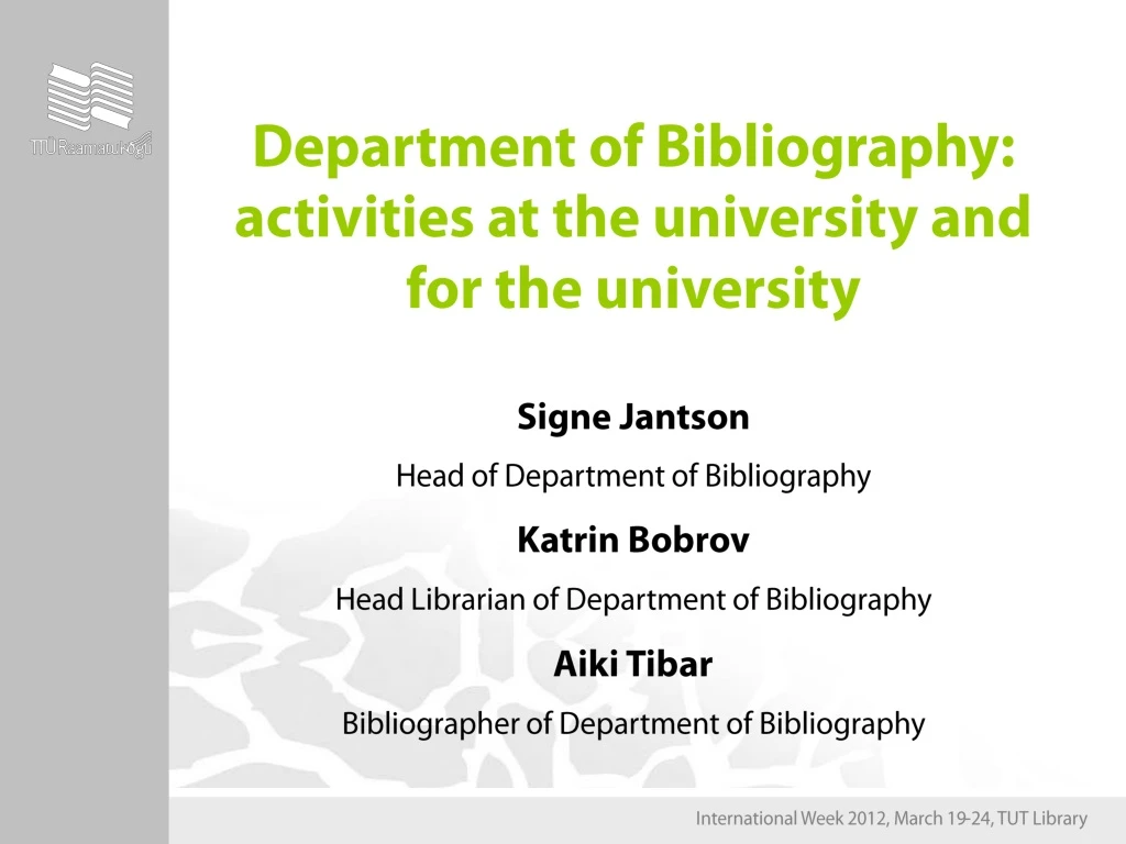 department of bibliography activities