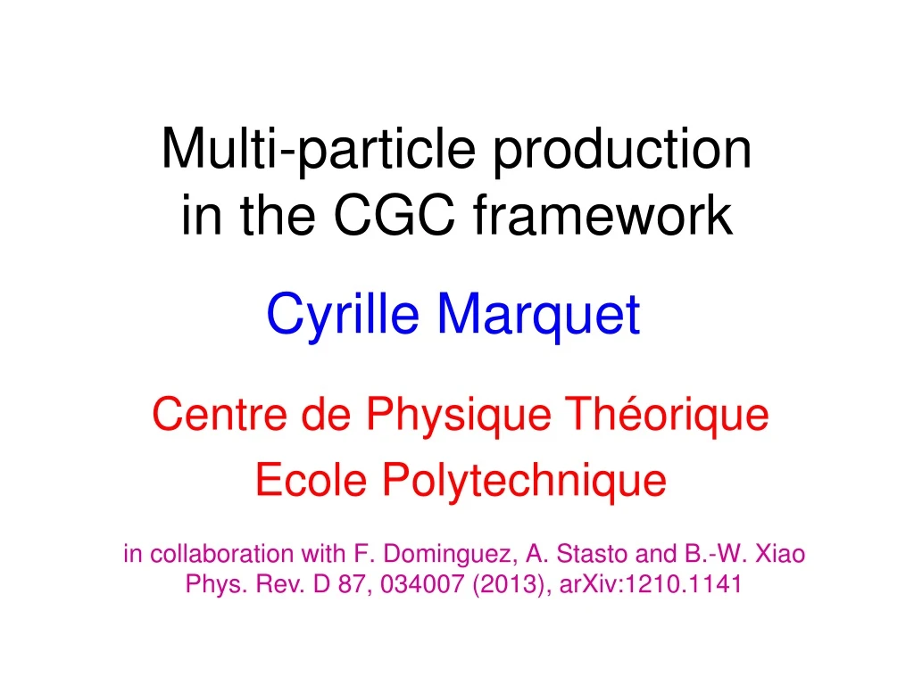multi particle production in the cgc framework