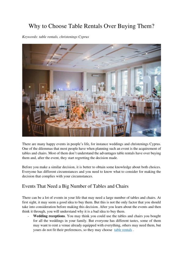 why to choose table rentals over buying them