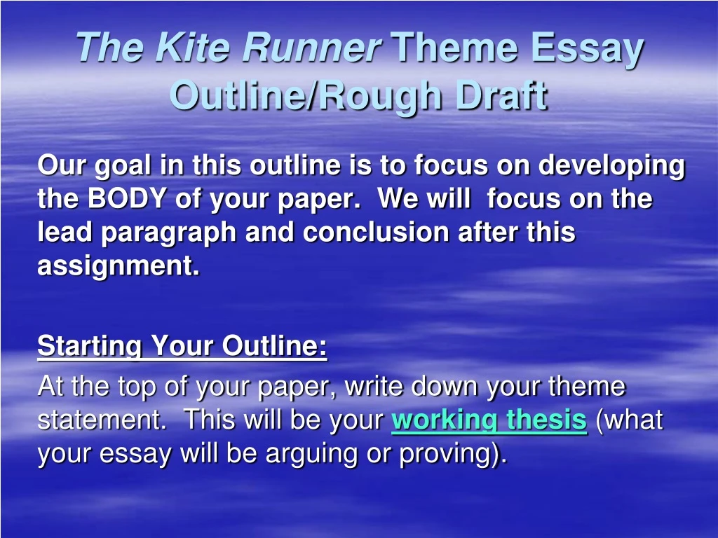 the kite runner theme essay outline rough draft