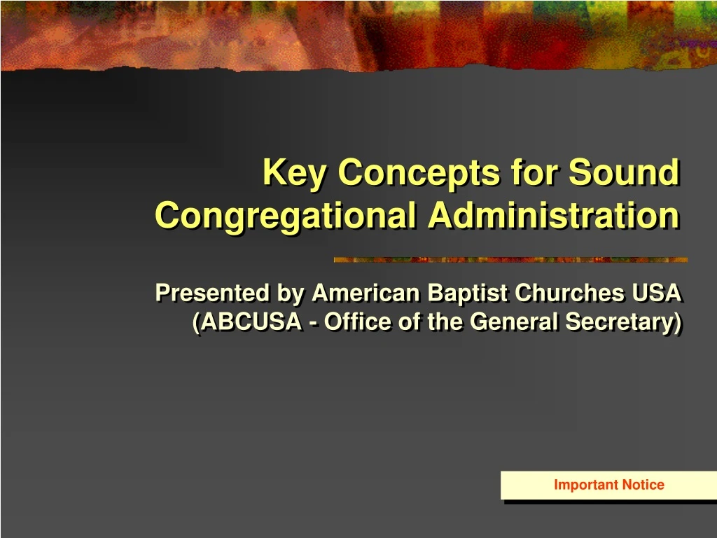 key concepts for sound congregational administration