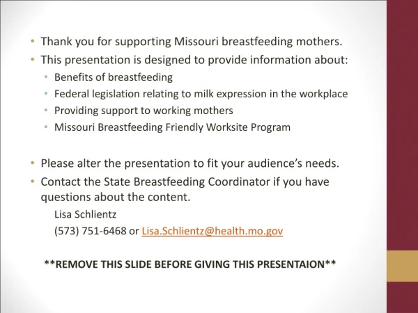 Thank you for supporting Missouri breastfeeding mothers.