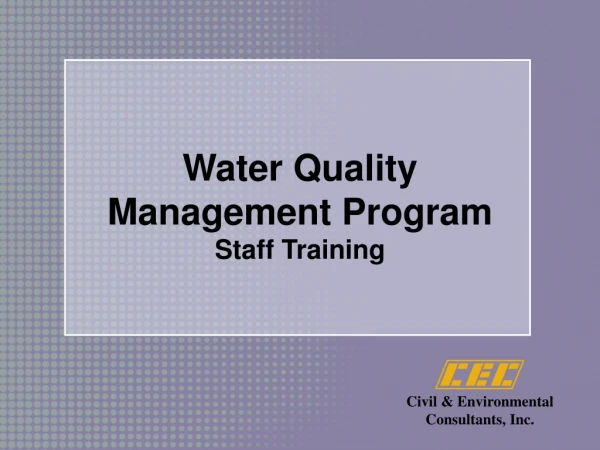 Water Quality  Management Program Staff Training