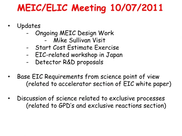 MEIC/ELIC Meeting 10/07/2011