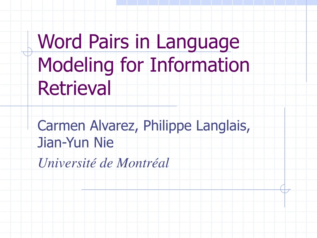 word pairs in language modeling for information retrieval